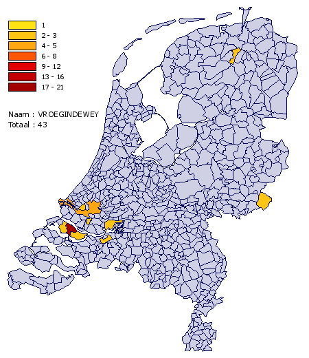 Verdeling van de naam -Vroegindewey- in Nederland