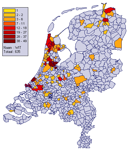 Verdeling van de naam -Wit- in Nederland